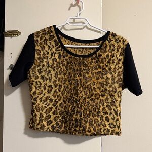 Leopard Print Crop Top with Black Sleeves